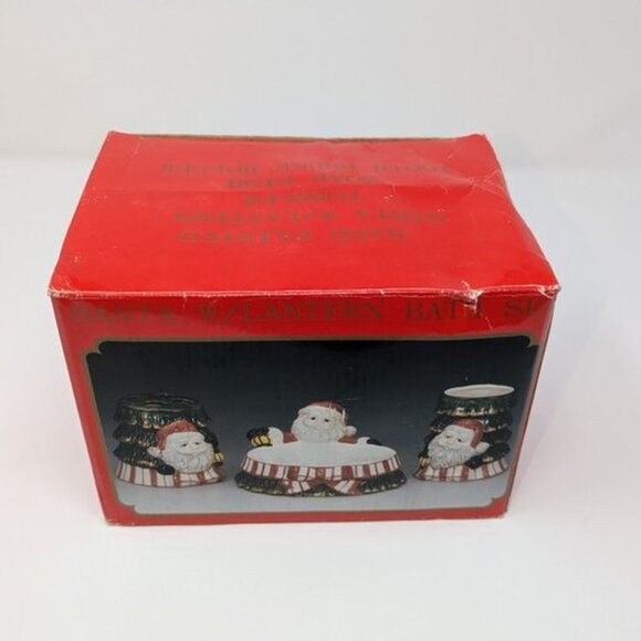 NEW VTG World Bazaars Hand Painted Santa With Lantern 3 piece Ceramic Bath Set - Picture 10 of 14